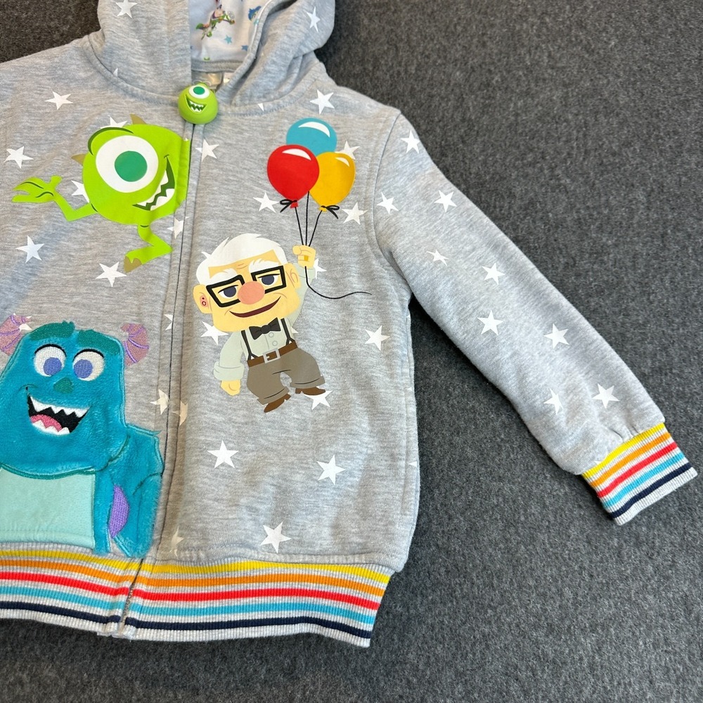 Disney 100 Pixar Monster Up Hoodie Jacket Gray Full Zip Hooded Boy's Size 5 EUC - Picture 4 of 16